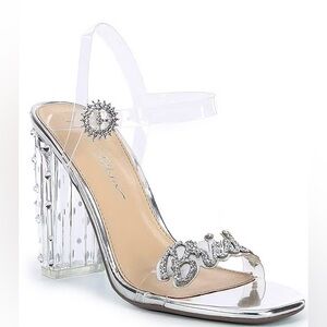 Blue by Betsey Johnson bride rhinestone chunky heels wedding bridal barie